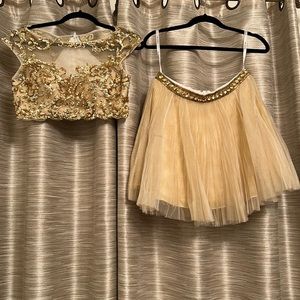 Sherri Hill two piece gold dress